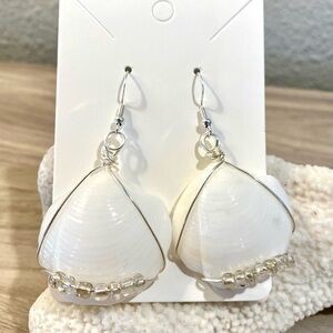 37. Antigua seashell earrings with bead accents and silver wiring
